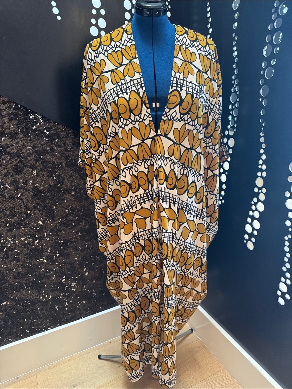 Jennafer Grace Mustard Abstract Floral Kaftan Maxi Dress - One Size